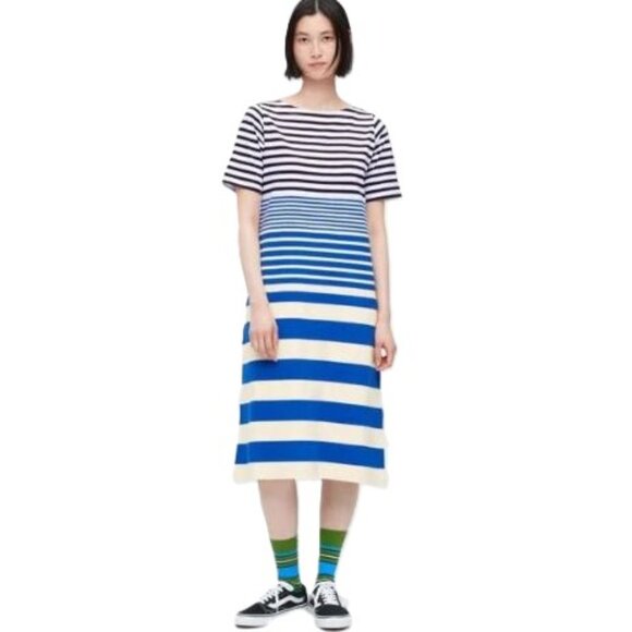 Marni x Uniqlo  Striped Midi Tee T shirt cotton Border Dress - Picture 1 of 16